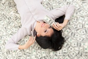 lady laying on money